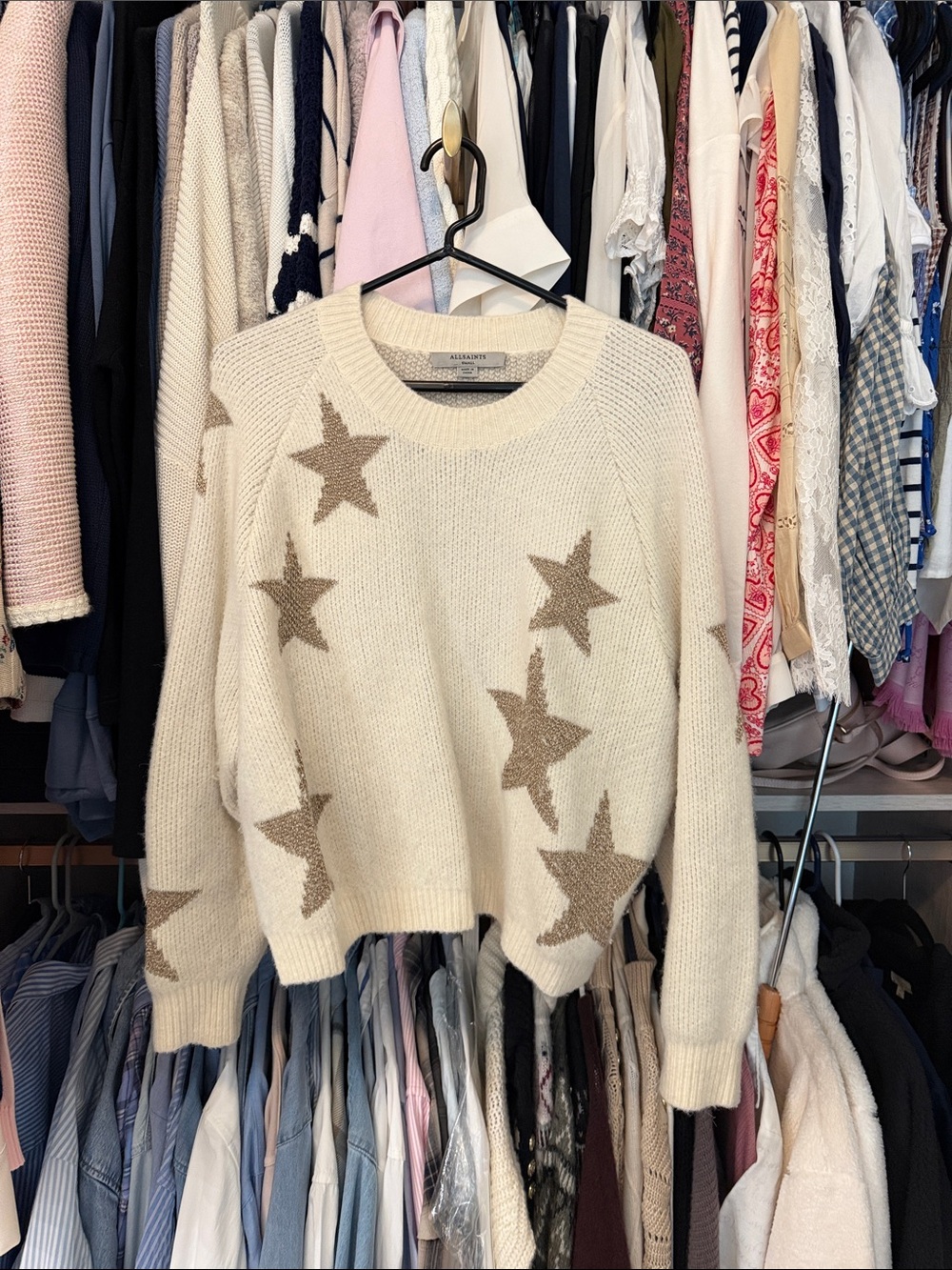 AllSaints Cream Sweater with Tan Star Motif